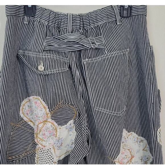 POL Pants Womens Large Black & White Striped Jeans Flower Patchwork Boho NWOT - Picture 6 of 12